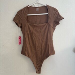 Pumiey Square Neck Brown Bodysuit - Small